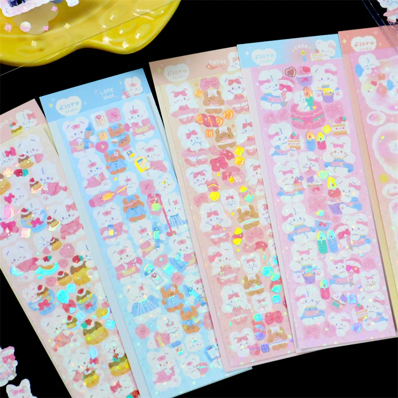 

Ins Sticker Laser Kawaii Rabbit Laser Idol Card Scrapbooking Deco Sticker Decorative Material Sticker Cute Korean Stationery