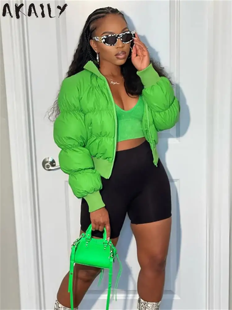 

Akaily осень оранжевые пуховики для женщин уличная одежда 2022 с длинным рукавом Tkicken Bubble Winer пальто женские черные зимние куртки