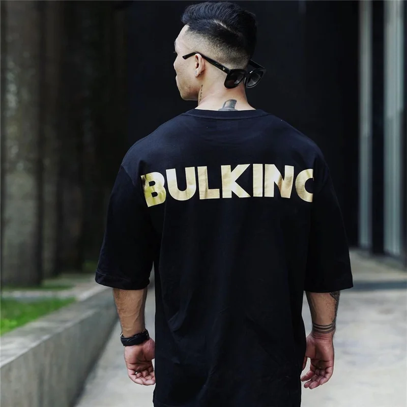 

2022 new men gym fitness workout cotton short sleeve t-shirt hip hop summer running bodybuilding oversized tops sports t-shirts