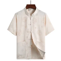 tang suit top summer new chinese style men ethnic cotton linen jacquard hand buttoned short sleeves chinese traditional clothes