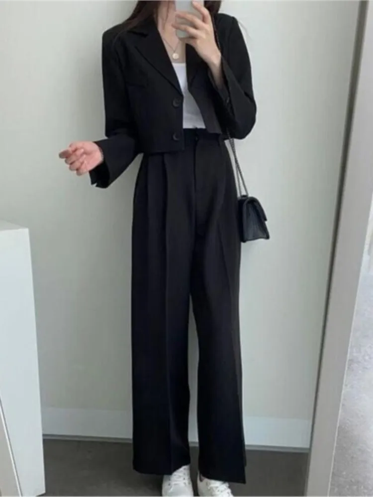 Suit Coat Women Spring Autumn New Korean Black Temperament Casual Small Suit Women 2 Pieces Suit 2023