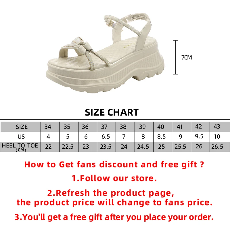 7CM Rhinestones Deco Knot Design Genuine Leather Fashion Women Sandals Soft Soles Platform Casual Woman Sandals Female Shoes