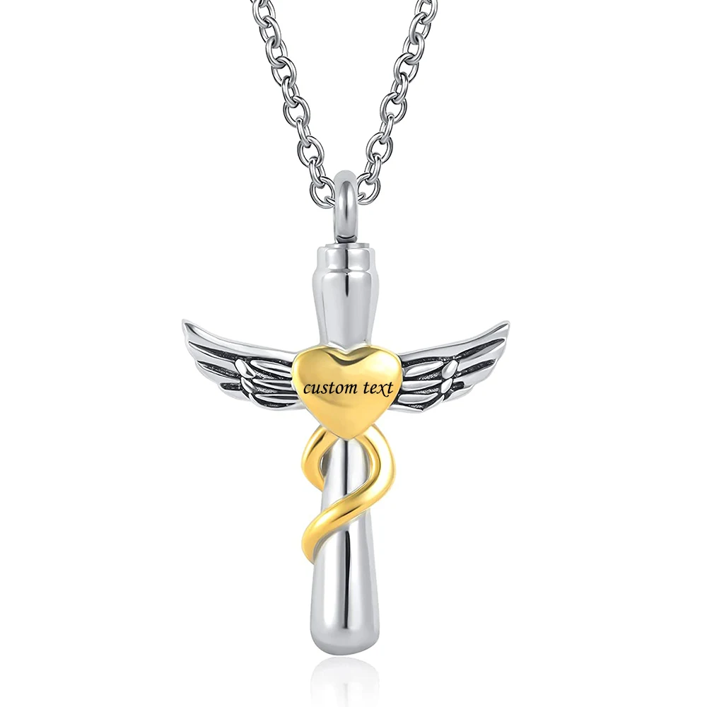 

Angel Wing Heart Cross Urn Necklace for Ashes Men Women Cremation Keepsake Pendant Ashes Holder Memorial for Dad Mom Brother