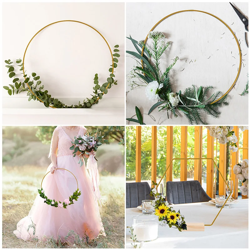 

1Pc 25/30cm Metal Floral Hoop Centerpieces With Wood Holders Wedding table Decoration for Weddings Flower Wreath Garland decor