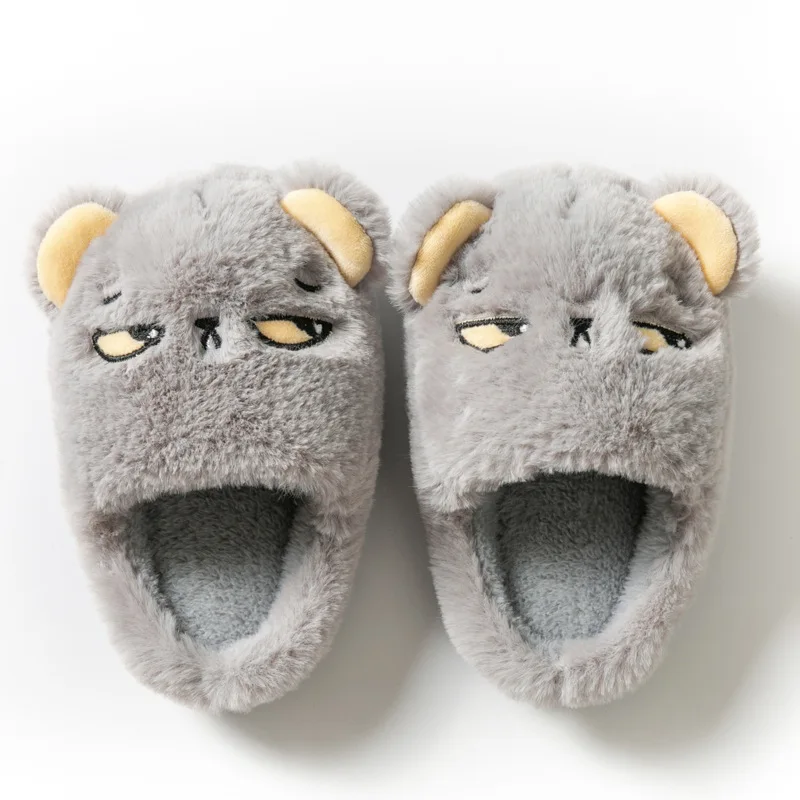 Suihyung Cartoon Bear Plush Slippers Women Winter Warm Home Cotton Shoes Soft Platform Flat Slides Lovers Indoor Floor Slippers