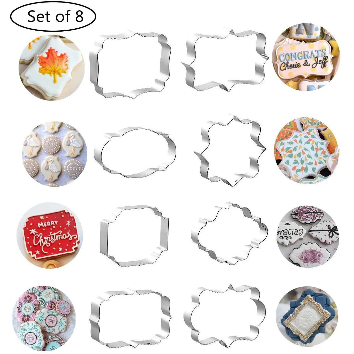 

Cookies Frame Stainless Steel Cookie Border Cutter Kitchen Gadgets Baking Accessories Biscuit Mold Cookies Diy Tool Sets Of 8Pcs