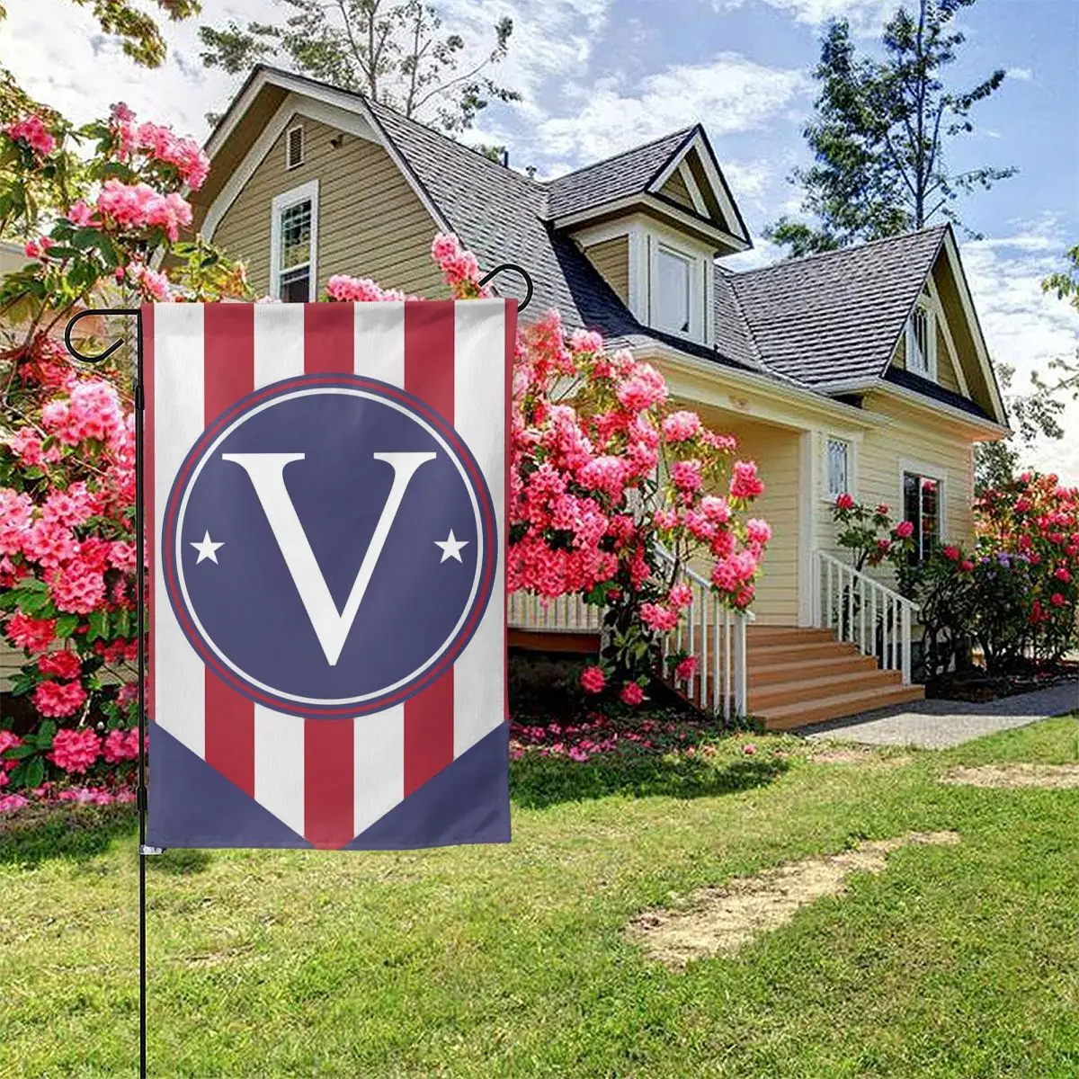 

American 4th Of July Monogram Garden Flag Letter V Stars and Stripes Patriotic Independence Day Yard Decorative USA Flag