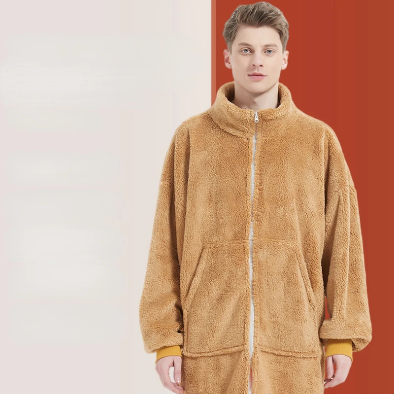 Adult Onesie Sleepwear Men's and Women's Nightgown Sweatshirt Polar Fleece Homewear Thickened Long Sleeve Pajama Set