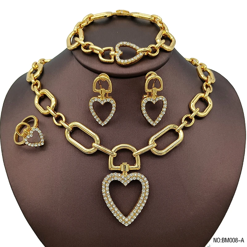 

Italian 18k Gold Plated Jewelry Sets For Women Heart Shaped Jewelry Necklace Sets Wedding Party Gift Items With Free Shipping