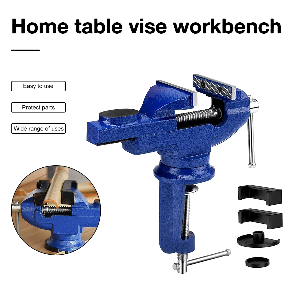 Bench Vise Jaw Width 10/60/70mm 360 Degree Swivel Cast Iron Tabletop Multifunctional Heavy Clamp Non-slip Rubber Pad Accessories