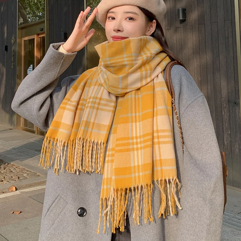 

Autumn and Winter Long Plaid Shawl Scarfs Women All-Match New Imitation Cashmere Dual-Use Warm Scarf Men Scarves Lovers Wraps