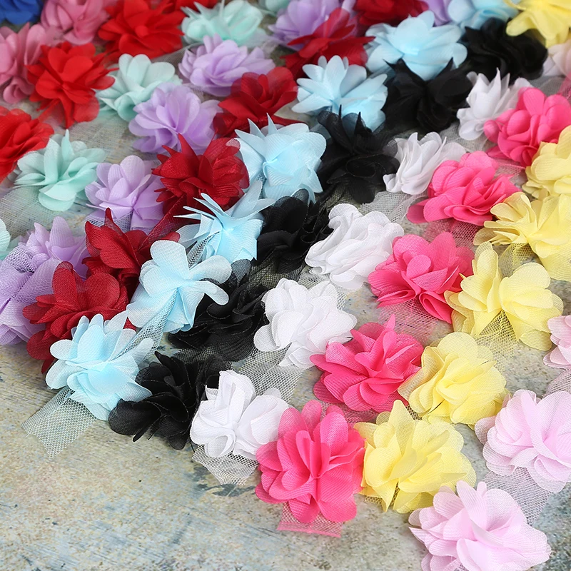 

24 flowers(about 2 yards) 6cm Width 3D Chiffon Flowers DIY lace trim lace ribbon decoration clothes accessories