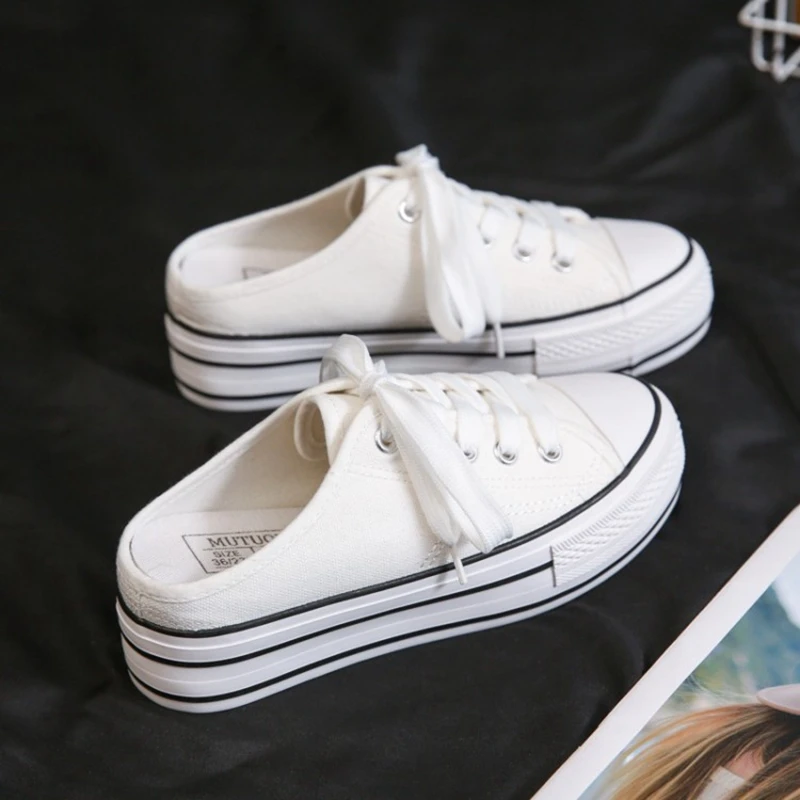 

Fashion Classic Thick Soled Inner Raised Half Trailer Canvas Shoes-N123