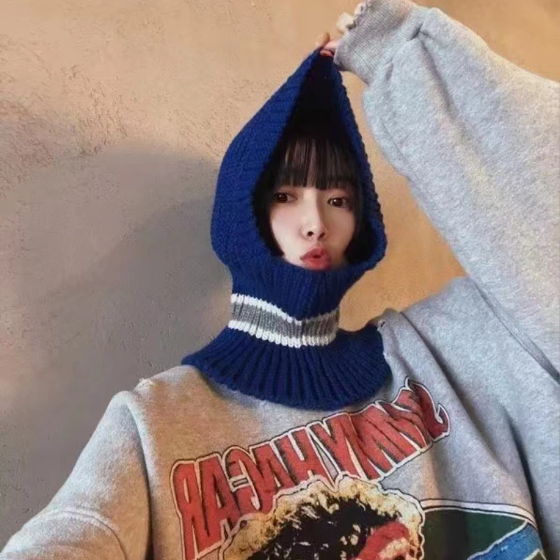 

НОВАЯ шапка-Балаклава Ins, теплая шапка в иностранном стиле для осени и зимы, вязаные шапки для женщин, теплые шапочки с защитой ушей