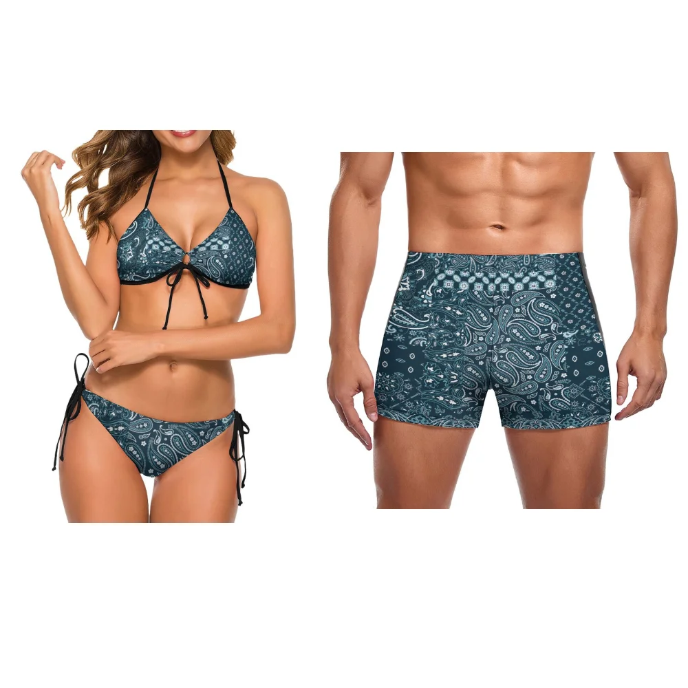 

2023 New Women's And Men's Swimsuit Customized Bandanas Beach Push-Up Women's Swimsuit Two-Piece Men's Single Swimsuit