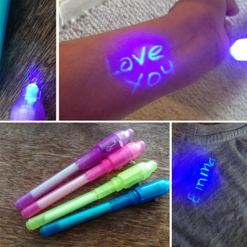 12pcs/lot Luminous Light Pen Magic Purple 2 In 1UV Black Light Combo Drawing Invisible Ink Pen Learning Education Toys For Child