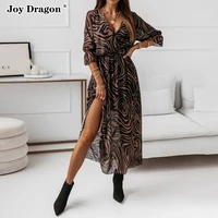 dress for women floral print summer beach casual new clothes 2022 long v neck slim fit short sleeve mid calf length dresses