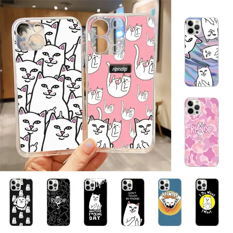 

Middle Cute Fingers Cat-RIPNDIPS Phone Case For Iphone 7 8 Plus X Xr Xs 11 12 13 Se2020 Mini Mobile Iphones 14 Pro Max Case
