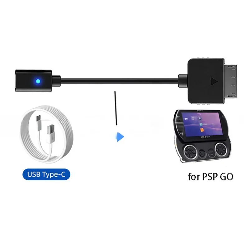 Фото 10-сантиметровый черный USB-адаптер Type-C с LED-индикатором (без поддержки PD) для зарядки игровой консоли PSP Go №1