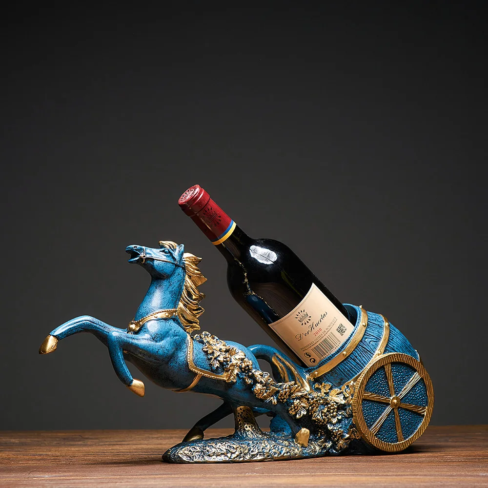 

Horse Sculpture Wine Rack Blue Resin Statue Resin Model Wine Cabinet Decorative Desktop Accessories Living Room Decoration Gifts