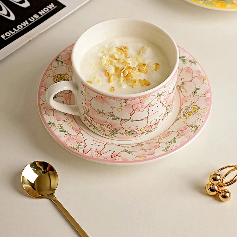 

Набор керамических чашек с цветочным принтом, Подарочная кружка для девочек на день рождения с подносом, кухонная посуда для напитков, быто...