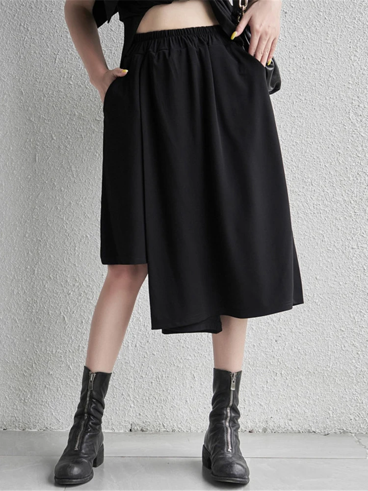 

XITAO Irregular Wide Leg Pants Black Small Fresh Pleated Pocket High Waist Small Fresh Elastic Waist 2022 Pants WMD6982