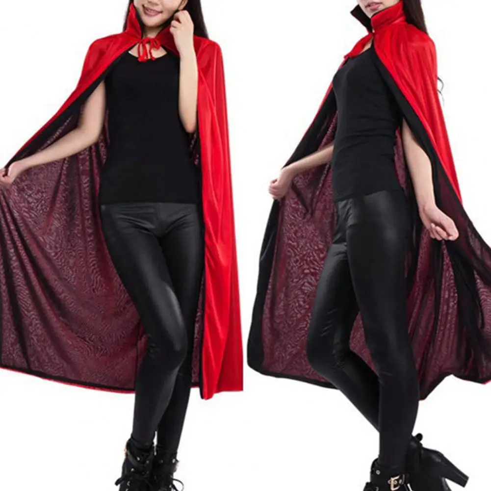 

Halloween Cloak Unisex Colorfast Costume Role Playing Double-layered Lace Up High Collar Cosplay Cape for Halloween Party Supply