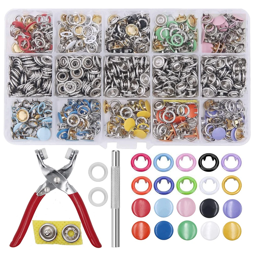 

200Set Snap Fasteners Kit Tool, Metal Snap Buttons Rings with Fastener Pliers Press Tools Kit for Clothing Sewing and Crafting