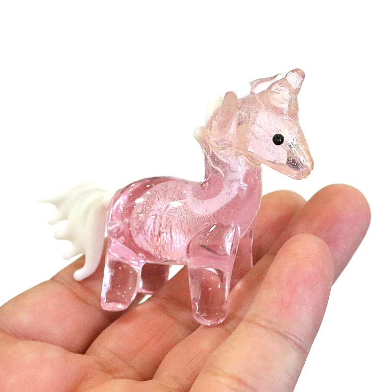 

New Silver Foil Murano Glass Unicorn Miniature Figurine Ornament Ins Style Cute Animal Small Statue Home Table Living Room Decor