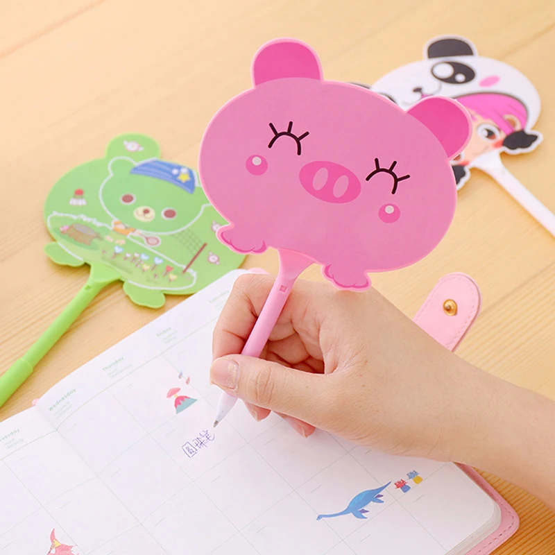 

Random color Assorted Fan Ball Pen 2 in 1 Cartoon Animal Fan Ball Point Pen Kids Stationery