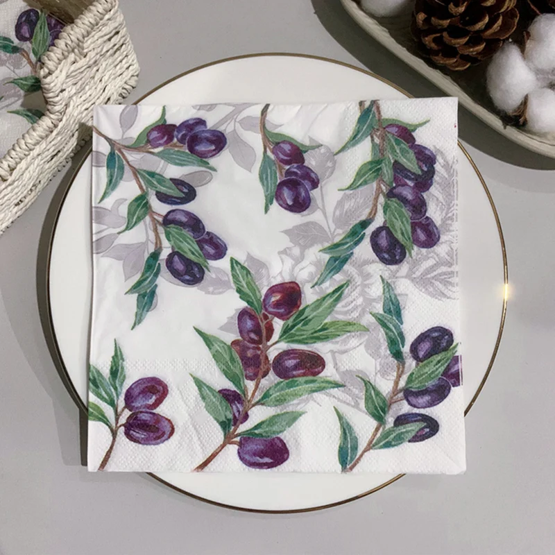 

20Pcs/Pack Olive Table Decoupage Paper Napkins Retro Fruits Napkin Paper Tissue for Xmas Wedding Party Decor Supplies 14