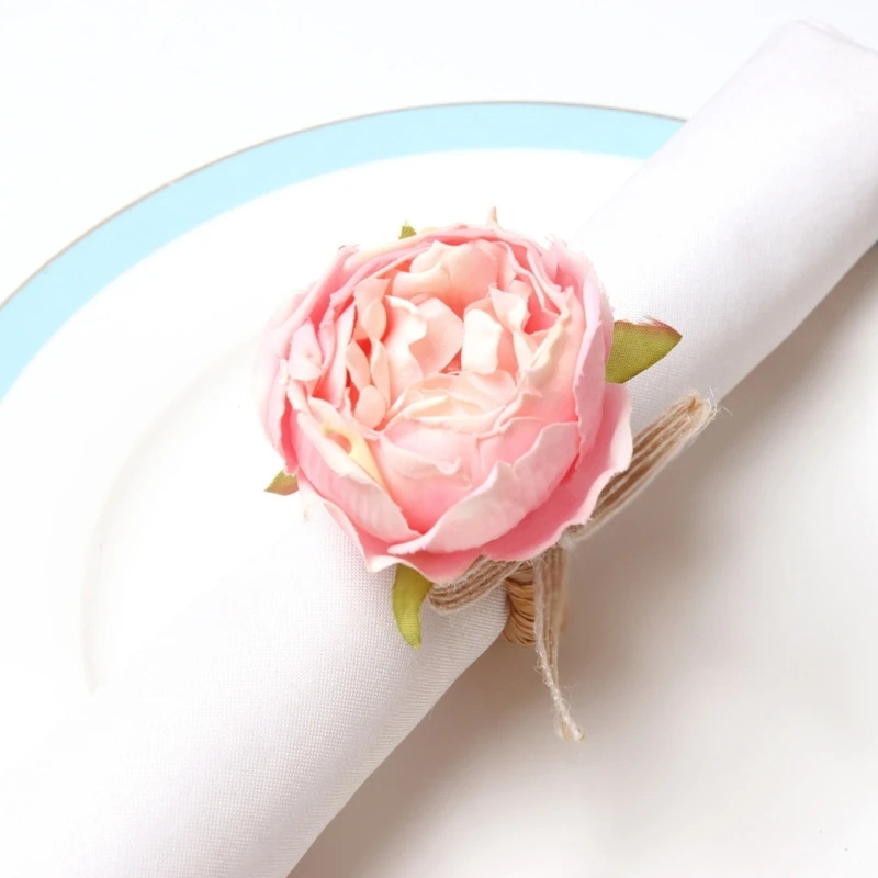 

6Pcs Handmade Silk Flower Napkin Rings Rose Napkin Ring Serviette Buckles Holder for Table Decoration Thanksgiving Day