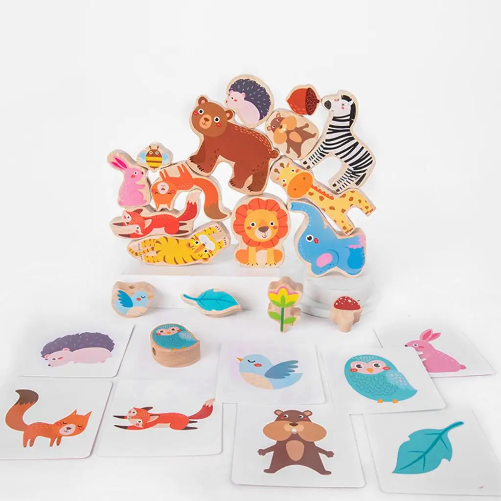 

Wooden Animal Stacking Blocks Fine Motor Skills Educational Stem Building Blocks for Festival New Year Ages 3-6 Kids Children