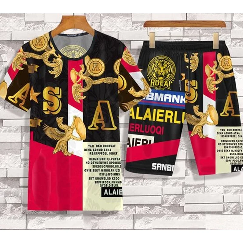 

T Shirts For Men Summer Royal Saudi Arabia Short Sleeve Shorts Two Pieces Sets 3d Print Animal Pattern Wealth Male Clothing