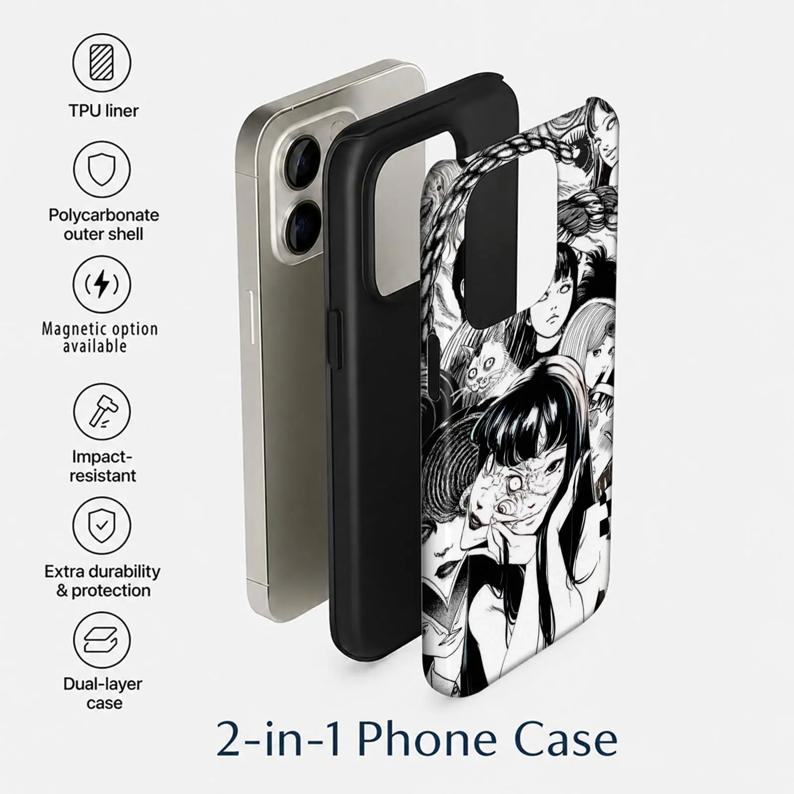 Чехол для телефона J-Junji Ito t-Terror Anime для iPhone 17 16 15 14 13 12 11 Pro Max Air, двухслойный, противоударный защитный чехол (art.: 3920dbcf2ea76) - 3920dbcf2ea76
