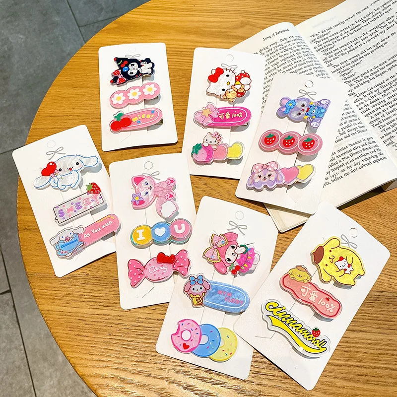 

New Cute Children's Hairpin Set Acrylic Star Delu Sanrio Cartoon Baby Headdress Three-Piece