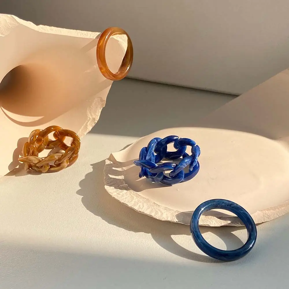 

2pcs/set Twist Resin Ring Set Creative Rings Korean Fashion Style Retro Charm Jewelry Simple Accessories Gift