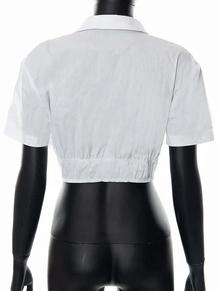 Simenual белая футболка поло для женщин Y2k базовый простой крест-накрест на шнуровке