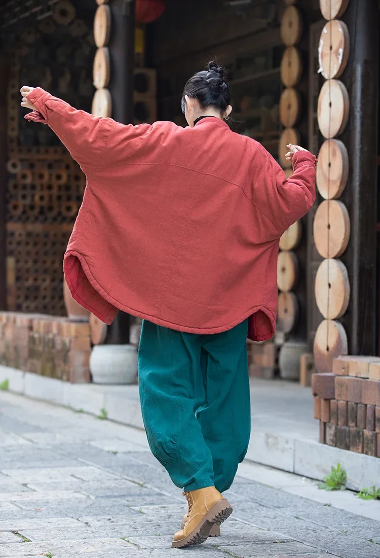 Зимняя стеганая куртка женская в китайском стиле мандарин Рами Тан костюм