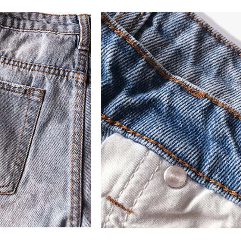 Totem* High Waisted Jeans Shorts Women Vintage Washed Denim Summer New Cotton Non-stretch Denim Wide Leg Loose Skinny Hot Pants