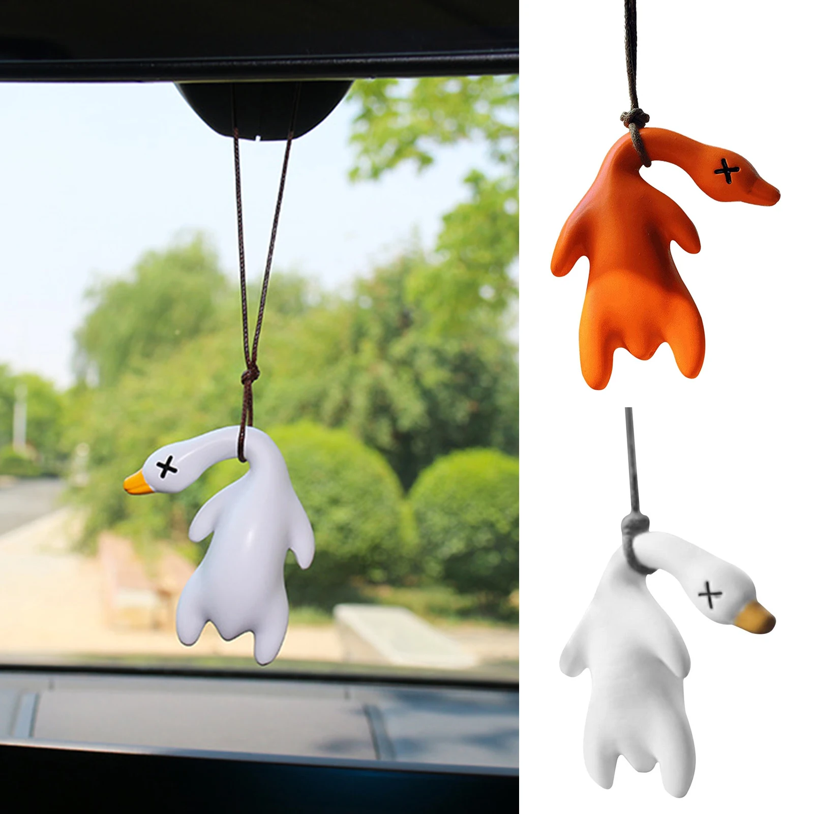 

Swinging Duck Car Ornament Cute Hangings Duck Car Accessory Automobile Rear View Mirror Pendant Resin Roasting Duck For Car