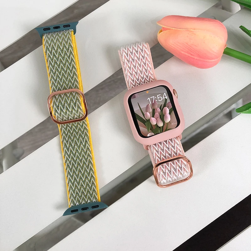 

Ремешок нейлоновый для apple watch band 44 мм 40 мм 41 мм 45 мм 38 мм, регулируемый эластичный соло-браслет для iWatch series 7 6 se 5 4 3