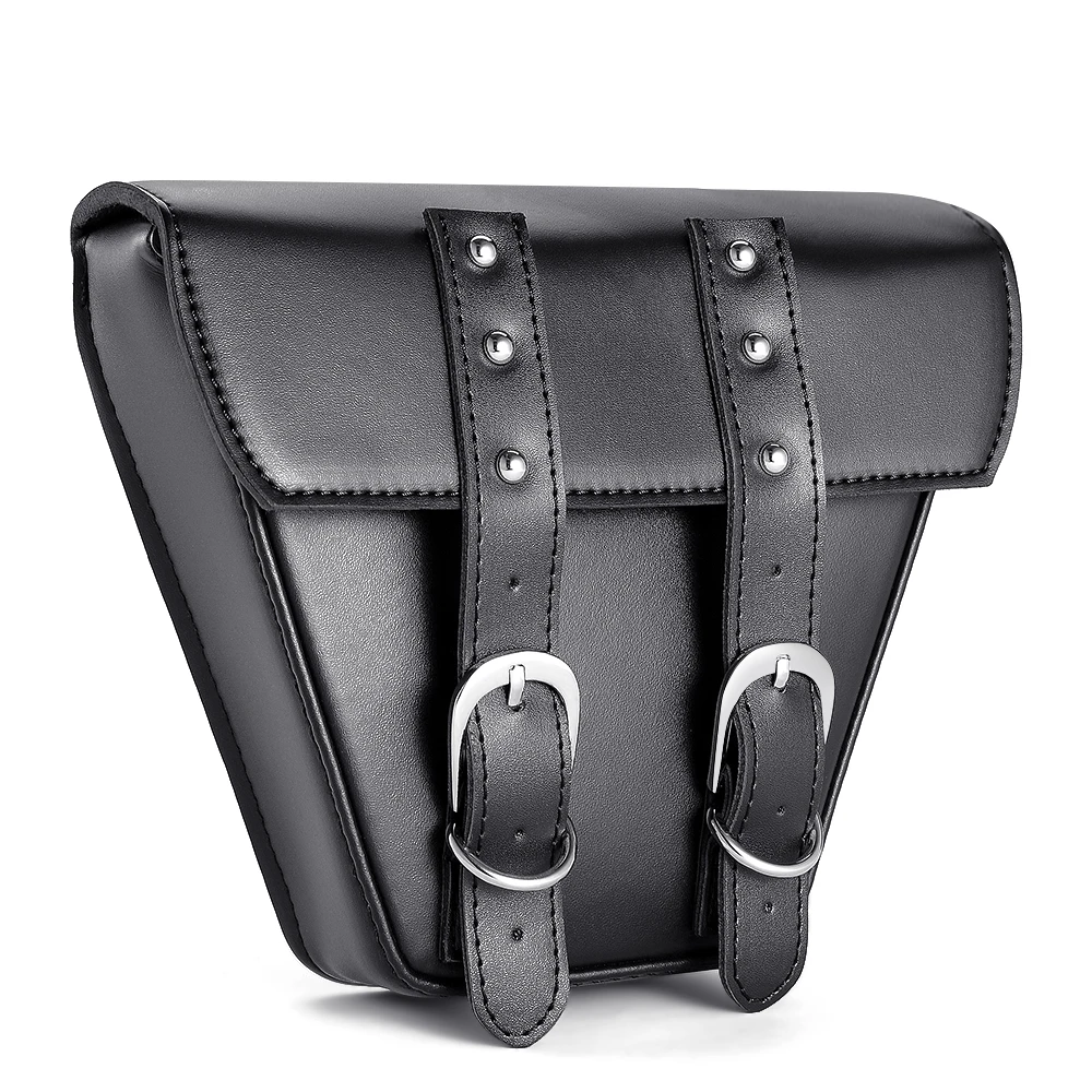 

Universal Black Motorcycle Saddle Bag PU Leather Side Clinch Bolt Saddlebag for Harley Sportster XL883 Cafe Racer Hanging Bag