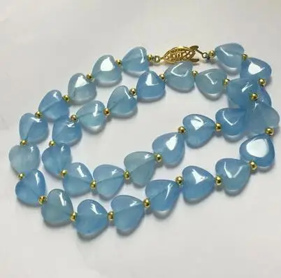 

12mm Blue Brazilian Aquamarine Gems Heart Shape Beads Necklace AAA