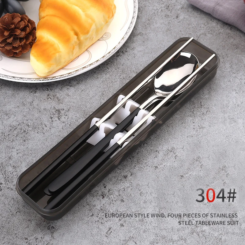 

304 Stainless Tableware Set Portable Cutlery Set High Quality Spoon Fork Chopsticks Travel Flatware With Box With Storage Bag