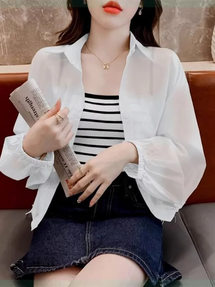 Рубашки для защиты от солнца во французском стиле верхняя одежда Женский Летний