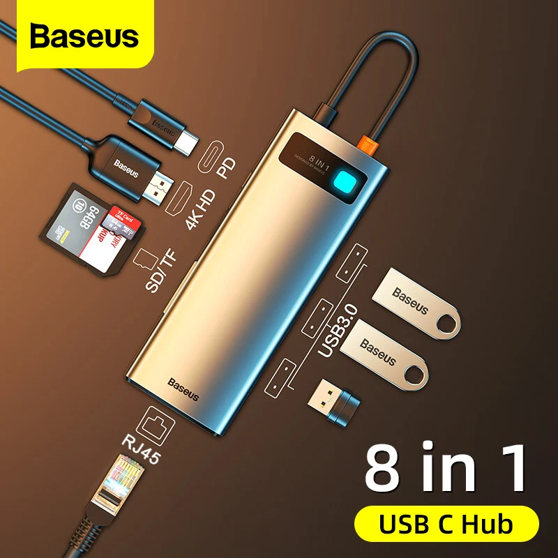 Baseus Hub USB compatibile con HDMI 4K tipo C a USB 3.0 Splitter PD 100W Dock Station per MacBook Pro Air M1 8/6/5/4 porte in 1 HUB