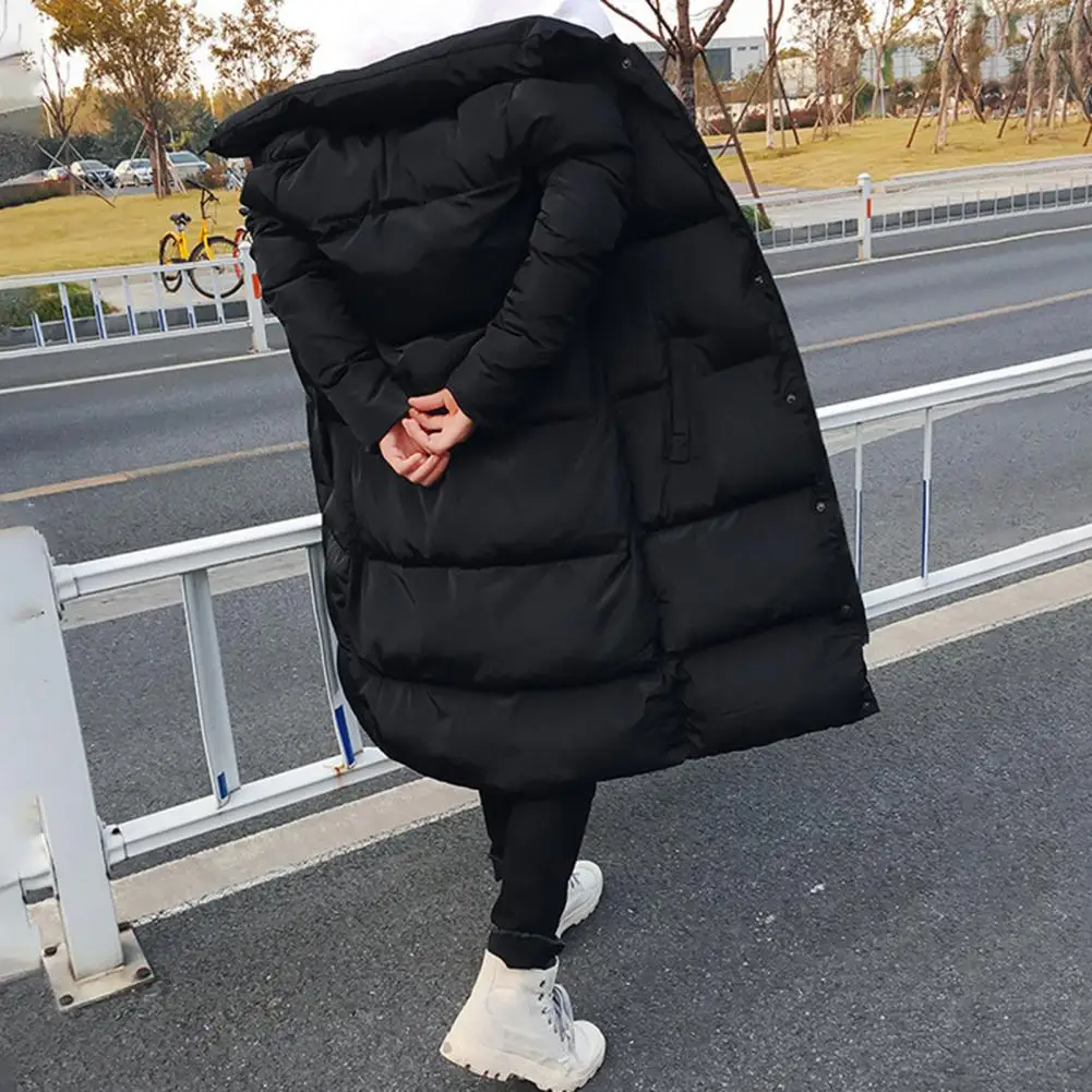 Winter Men's Coat Fashion Hooded Jacket Long Sleeve Zipper Windproof Warm Cotton Clothes Men's Mid Length Coat Tops