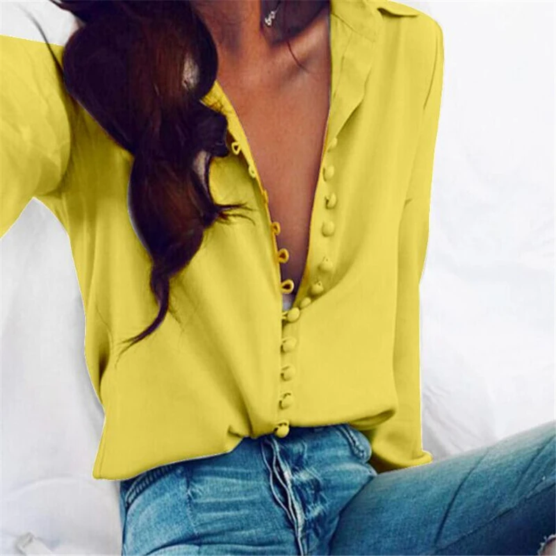 

Women Casual Shirts Stylish Deep V-neck Women Tops Plus Size Solid Color Loose Women's Tennis Blouses