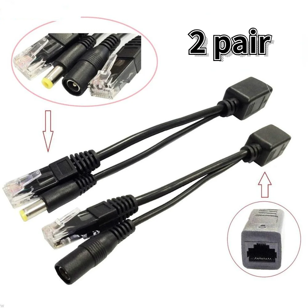 4pcs(2pair) POE Splitter POE Switch POE Cable adapter Tape Screened 5V 12V 24V 48V Power Supply Cable 5.5*2.1mm